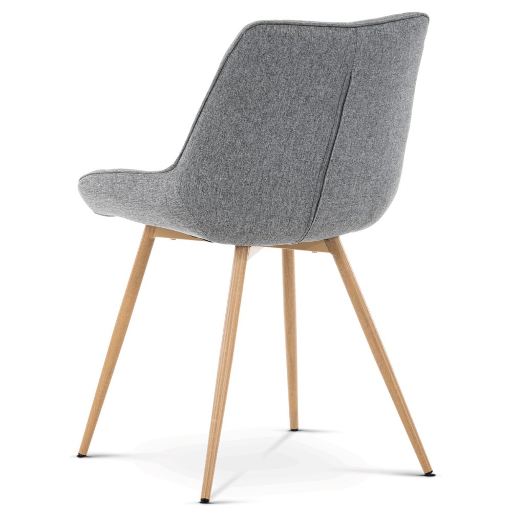 Jídelní židle, potah šedá látka, kovové nohy, 3D dekor dub – 42 cm