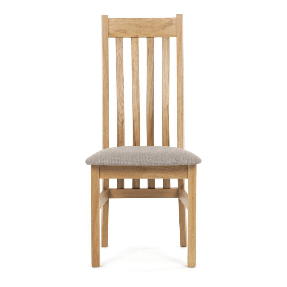 Dřevěná jídelní židle, potah krémově béžová látka, masiv dub, přírodní odstín – 57 cm