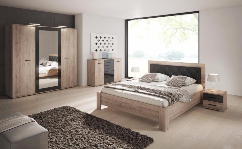 Komoda RITA 135 2D4S san remo sand / černý lesk – 135 x 94 x 42 cm