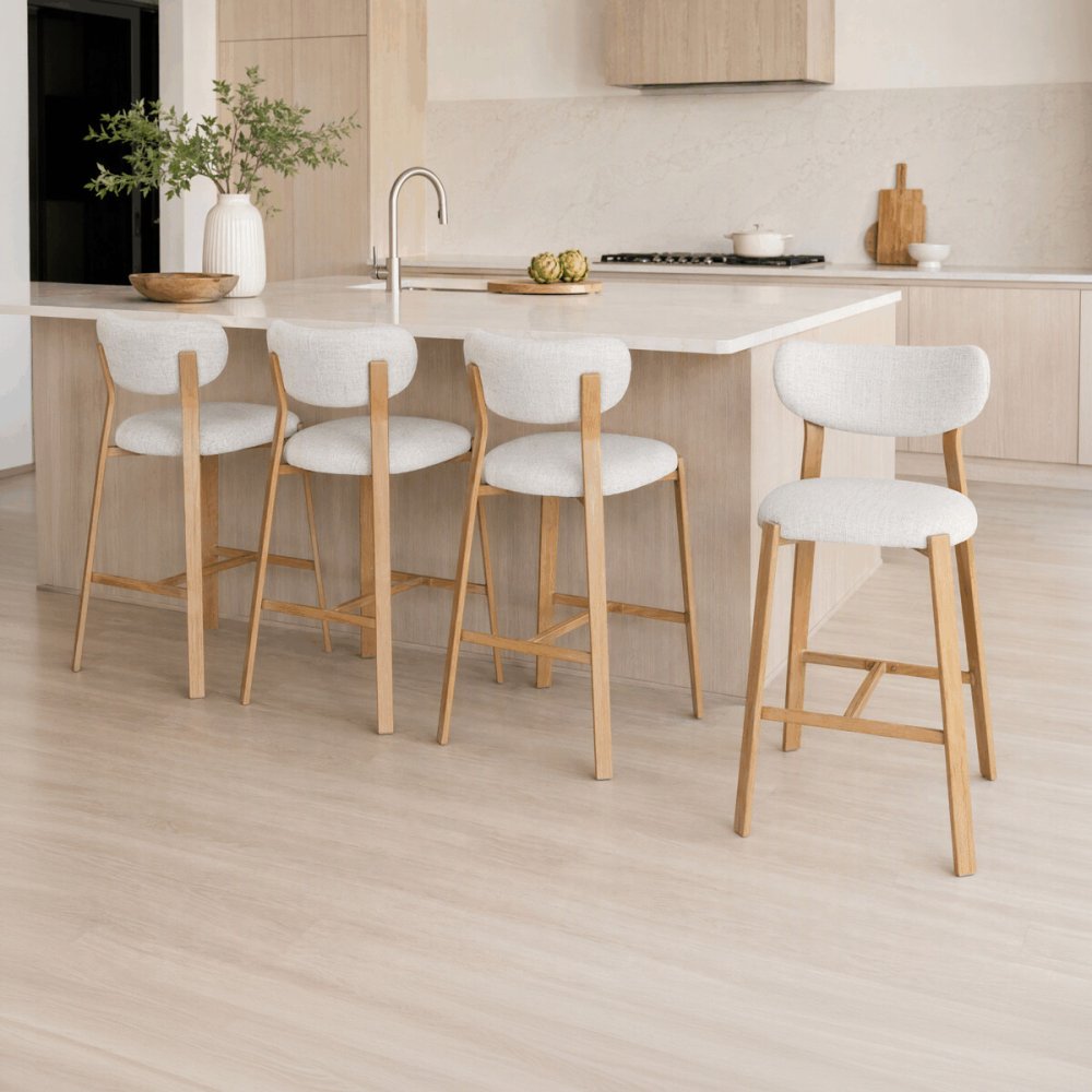 Barová židle, bílá, látka, AUB-L3125 OAK – 48,5 cm
