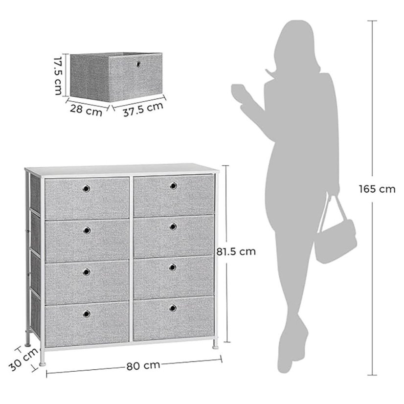 Komoda 80x30x82cm, kov, šedá, AUK-E1024 GREY - Barva: bílá#eup349560euv2
