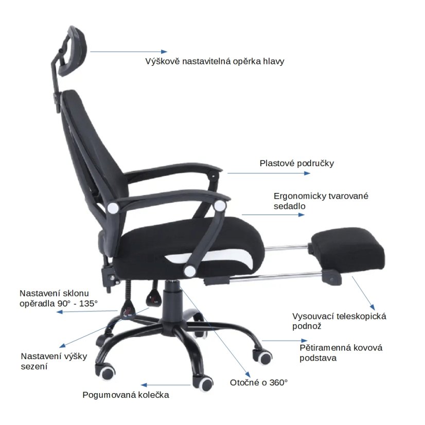 Kancelářská židle, černá síťka / černá, SIDRO DOPRODEJ*