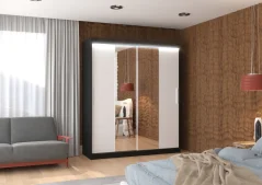Posuvná skříň se zrcadlem a LED osvětlením DALLAS 180 černá – bílá (180 x 215) cm