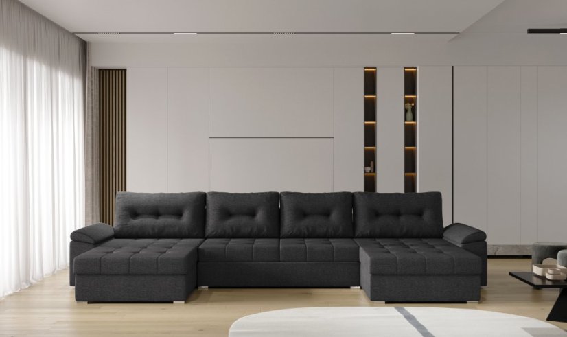 Rozkládací rohová sedačka MAJA U 340x151cm - rozklad a úložný prostor - Barva: šedá - Inari 95