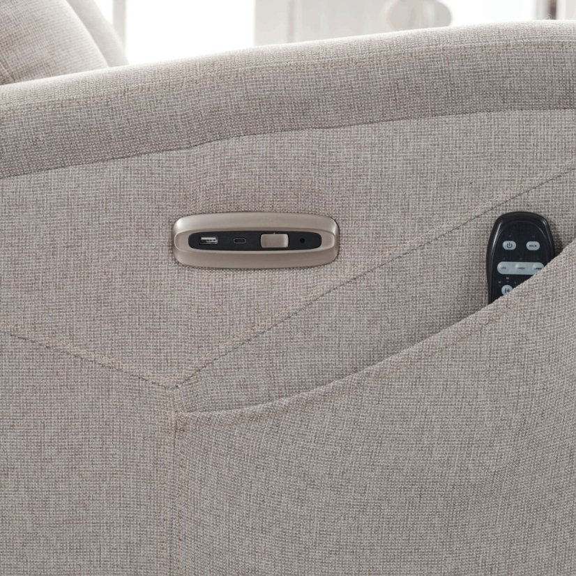 Křeslo polohovací masážní s výhřevem, 8bodová vibrační masáž, zvedací systém, USB, krémová látka