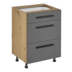 Spodní skříňka, dub artisan/šedý mat, s úchytkami, LANGEN D60S3 U