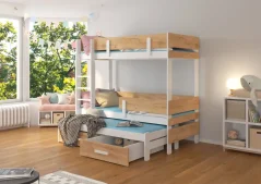 Třípatrová postel pro tři osoby ETAPO 180x80 bílá – zlatý dub (93 x 171) cm