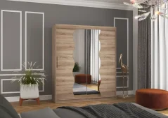 Posuvná skříň s zrcadlem KANSAS 180 lanýž (180 x 215) cm – 6 polic pro přehledné uložení