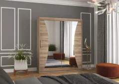 Posuvná skříň s zrcadlem CHARLOTTE 180 lanýž (180 x 215) cm – 6 polic pro přehledné uložení