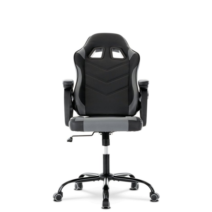 Herní křeslo, šedá a černá ekokůže, houpací mech., opěrák 135°