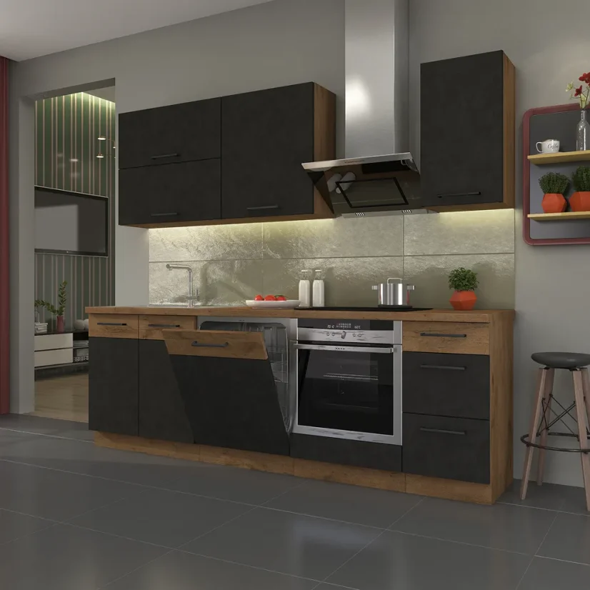Dvířka na vestavnou myčku nádobí, šedá matná/dub lancelot, VEGA ZM 570x596