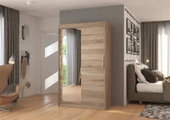 Skříň posuvná se zrcadlem BARIO 120 lanýž (120 x 200) cm – 6 polic pro přehledné uložení