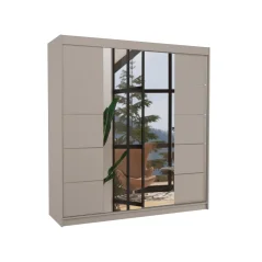Posuvná skříň se zrcadlem DALMATIA 200 kašmír (200 x 215) cm – 11 polic pro přehledné uložení