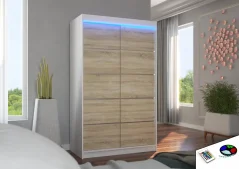 Posuvná skříň s LED osvětlením BENISSO 120 bílá – sonoma (120 x 200) cm – 6 polic pro přehledné uložení