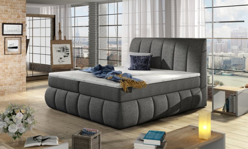 Kontinentální postel Boxspring RAVIOLI tm. šedá - Vyberte rozměry: 180 x 200 cm