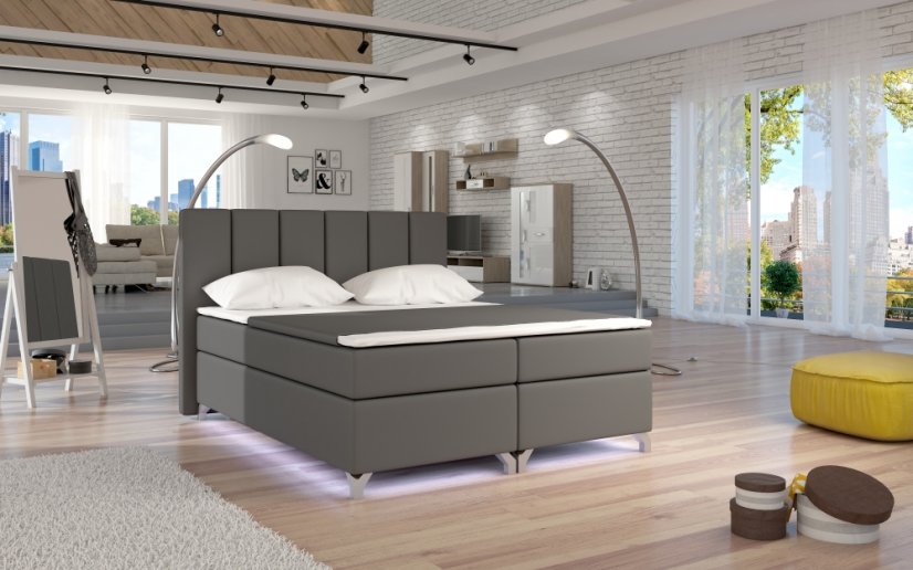 Kontinentální postel Boxspring BRAZIL šedá ekokůže - Vyberte rozměry: 140 x 200 cm