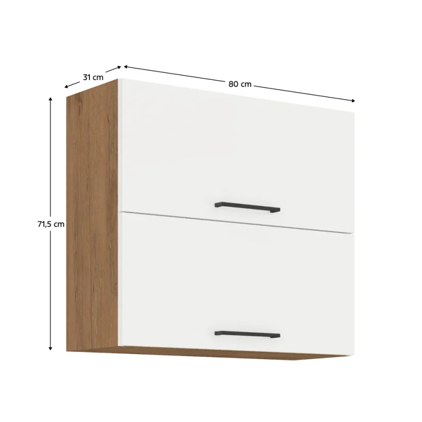 Horní skříňka VEGA 80 GU-72 2F, dub lancelot / bílá extra vysoký lesk HG (80 x 71,5) cm