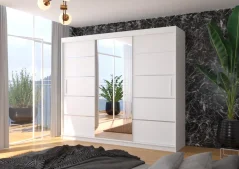 Skříň s posuvnými dveřmi a zrcadlem SALTO 250 bílá (250 x 215) cm – 11 polic pro přehledné uložení