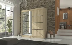Posuvná skříň s zrcadlem GILTON 200 sonoma (200 x 215) cm – 8 polic pro přehledné uložení