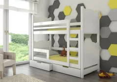 Patrová postel pro dvě osoby s matracemi MARABA bílá (81 x 160) cm – 2 zásuvky na lůžkoviny místo další komody
