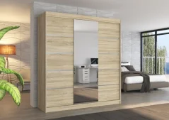 Posuvná skříň se zrcadlem BERGEN 200 sonoma (200 x 215) cm – 11 polic pro přehledné uložení