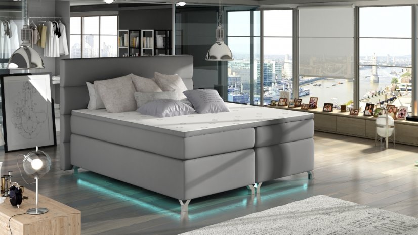 Kontinentální postel Boxspring MADEIRA šedá ekokůže - Vyberte rozměry: 180 x 200 cm