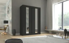 Posuvná skříň s zrcadlem BALTON 150 černá (150 x 215) cm – 10 polic pro přehledné uložení