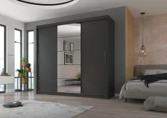 Posuvná skříň se zrcadlem ERWIN 235 antracit (235 x 215) cm – 5 polic pro přehledné uložení