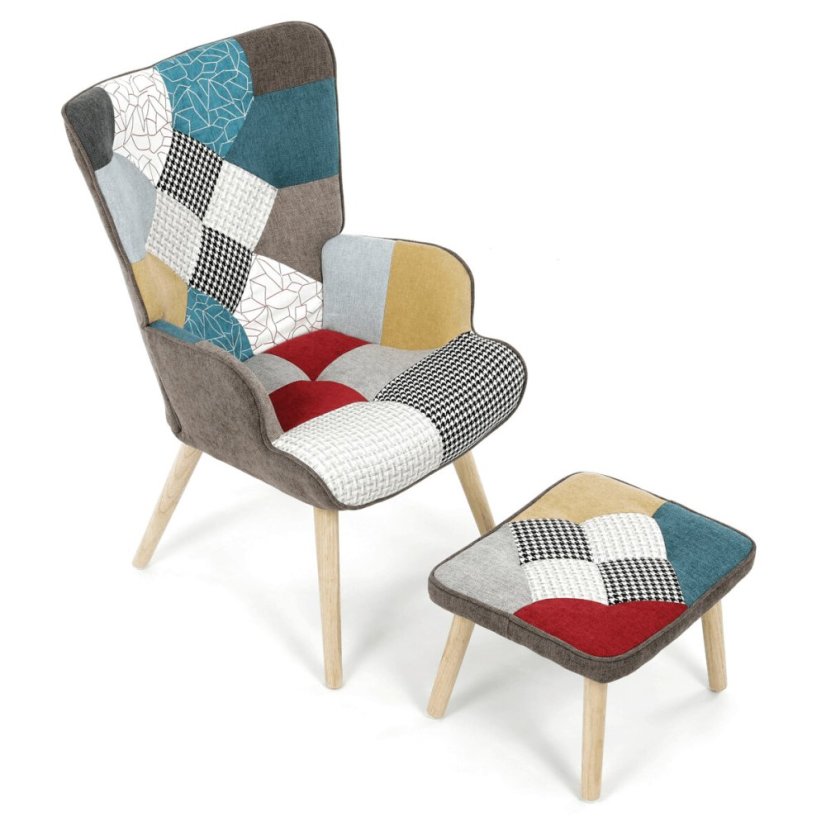 Křeslo ušák, vícebarevná, látka, AK-305B PW2 - Barva: patchwork#eup349589euv1
