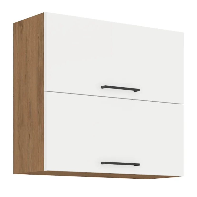 Horní skříňka VEGA 80 GU-72 2F, dub lancelot / bílá extra vysoký lesk HG (80 x 71,5) cm