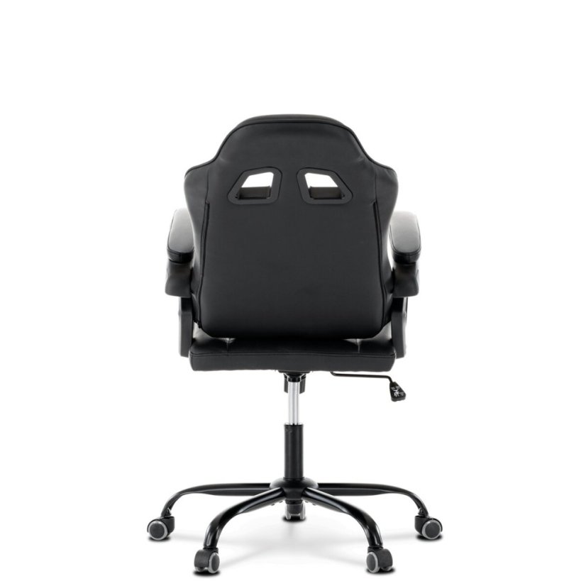 Herní křeslo, šedá a černá ekokůže, houpací mech., opěrák 135°