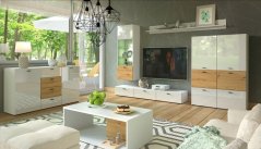 Obývací stěna MILANES bílá lesk / dub artisan