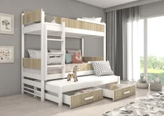 Patrová třílůžková postel QUEEN 180x80 bílá – sonoma (190 x 88) cm – 2 zásuvky na lůžkoviny místo další komody