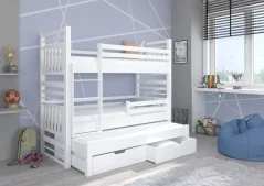 Třílůžková patrová postel HIPPO 180x80 bílá (87 x 175) cm – 2 zásuvky na lůžkoviny místo další komody