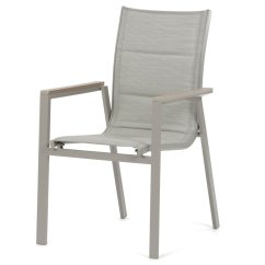 Židle zahradní béžový textilen, hliník, béžová barva, područky polywood v dekoru dubu
