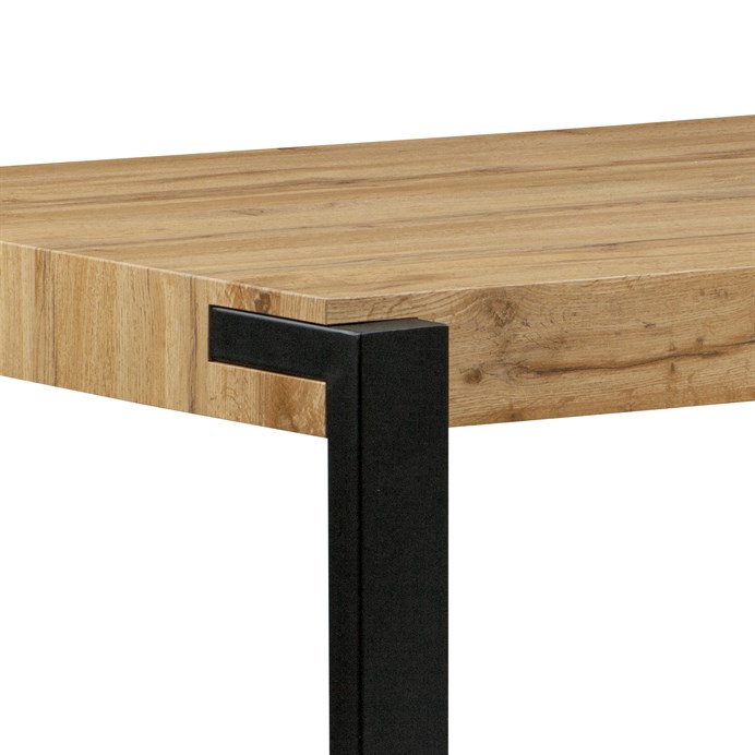 Jídelní stůl MDF divoký dub, kov černý mat (140 x 88) cm – deska tl. 100 mm