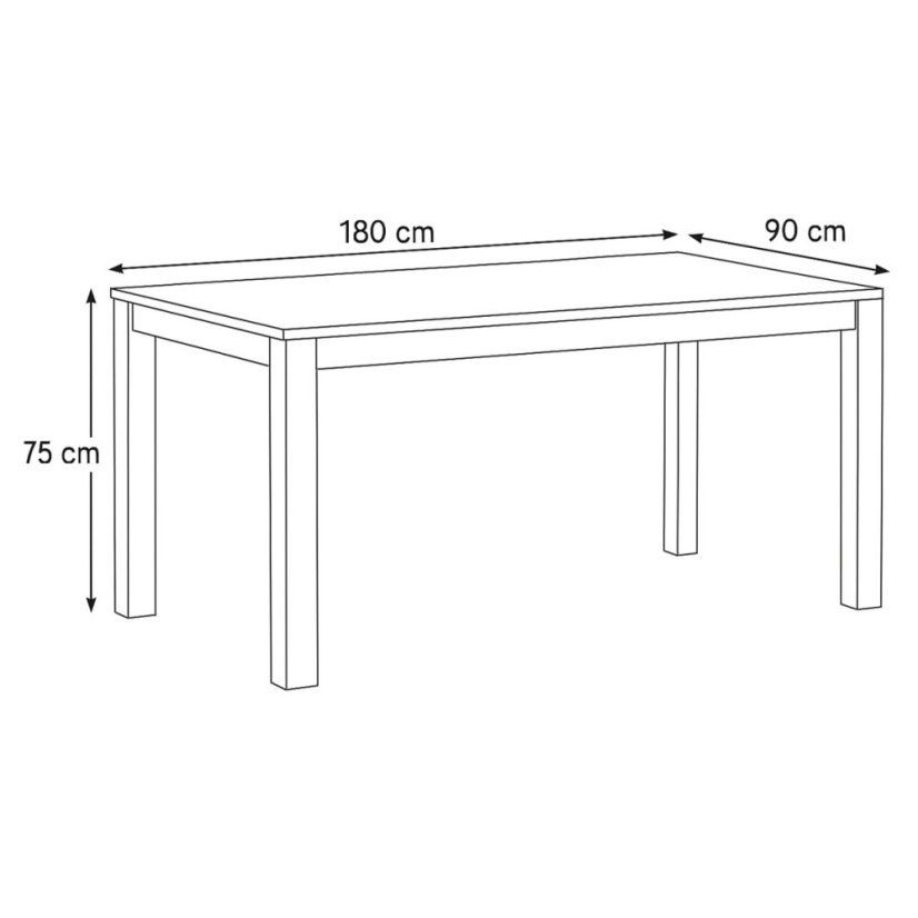 Jídelní stůl 180x90x75, masiv dub bílý, povrchová úprava olejem, nohy 10x10 cm