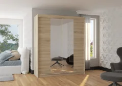 Posuvná skříň s zrcadlem BALANCE 180 sonoma (180 x 215) cm – 6 polic pro přehledné uložení