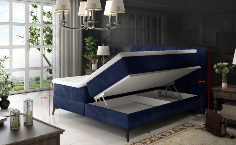 Kontinentální postel Boxspring ADELINE bílá ekokůže - Vyberte rozměry: 180 x 200 cm