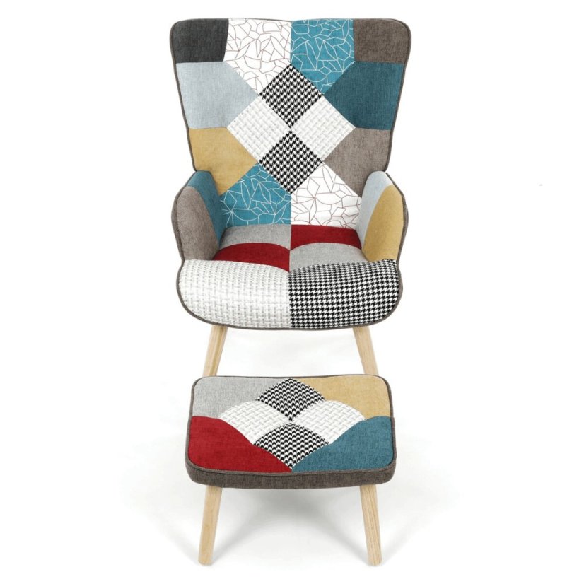 Křeslo ušák, vícebarevná, látka, AK-305B PW2 - Barva: patchwork#eup349589euv1