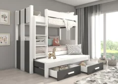 Třílůžková patrová postel s matracemi ARTEMA 180x80 – antracit (194 x 93) cm
