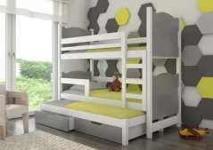 Patrová postel pro tři osoby s matracemi LETICIA bílá – šedá (81 x 160) cm