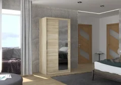 Posuvná skříň se zrcadlem BAROS 100 sonoma (100 x 200) cm – 5 polic pro přehledné uložení
