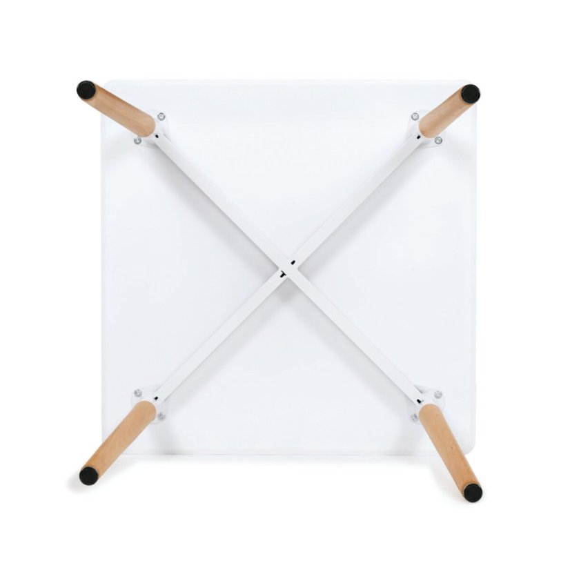 Jídelní stůl 80x80x74 cm, MDF / kovová kostrukce - bílý matný lak, dřevěné nohy