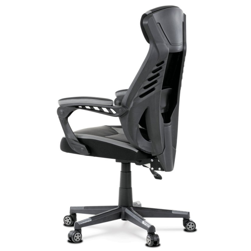 Herní křeslo, šedá, černá ekokůže a černá látka a síťovina MESH, PCA mech