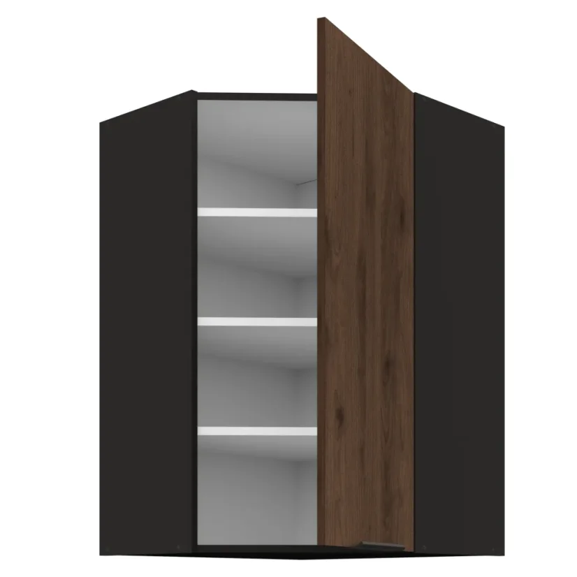 Horní rohová skříňka, ořech okapi/černá, MENZO 60x60 GN-90 1F