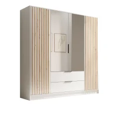 Skříň Neri 200 se zrcadly bílá (200 x 200) cm – 5 polic pro přehledné uložení