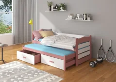 Postel dvojitá TIARRO 180x80 růžová – bílá (87 x 80) cm – 2 zásuvky na lůžkoviny místo další komody