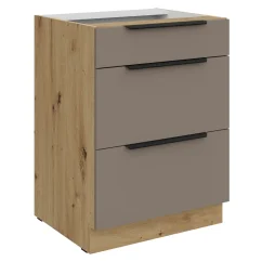 Spodní skříňka FRISBO 60 D 3S BB, sandgrau/dub artisan (60 x 82) cm