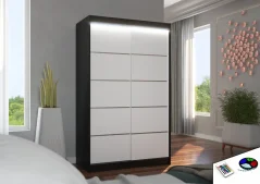Posuvná skříň s LED osvětlením BENISSO 120 černá – bílá (120 x 200) cm – 6 polic pro přehledné uložení